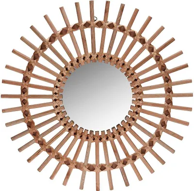 Productafbeelding van Vilde Wandspiegel | Decoratieve spiegel in boho-stijl met houten frame, ovaal, 57x49 cm
