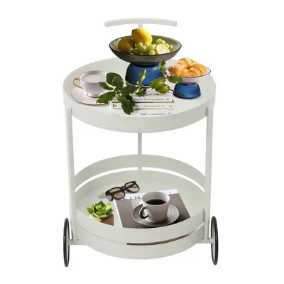 Produktbild von Servierwagen 2 Ebenen Küchenwagen Aufbewahrungswagen mit Rädern Rund Lagerwagen Aufbewahrungswagen Weiß für Wohnzimmer, Esszimmer, Küchen