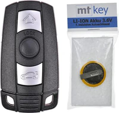Produktbild von Autoschlüssel Funk Fernbedienung Austausch Gehäuse mit 3 Tasten + Notschlüssel Rohling + Akku kompatibel mit BMW E60 E90 E53 E87 E88 E81 E63 E61 E91 E93 E70