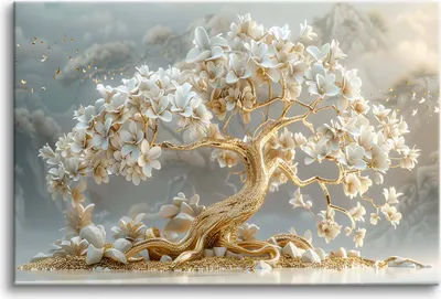 Obrázok produktu pre Elegantný obraz na plátne do obývacej izby Luxusný zlatý strom šťastia Glamour White and Gold 80x120