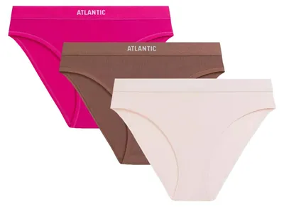 Produktbild von Sportliche Damen-Slips 3er-Pack Atlantic Rosa Braun aus Baumwolle XL