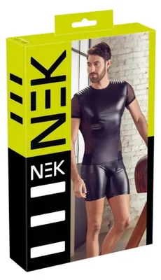 Image de NEK - T-shirt noir à empiècements en maille pour hommes M