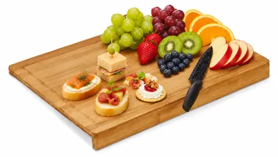 Immagine prodotto di Relaxdays Tagliere in bambù, bordo di contenimento, scanalatura per il succo, tagliere da cucina, antibatterico, 45x35 cm, naturale
