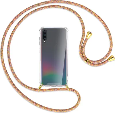 Produktbild von Handykette Backcover-Schutzhülle mit Band (Metall goldfarben) für Samsung Galaxy A70 - Rainbow