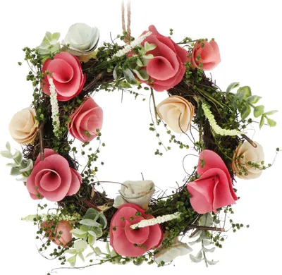 Produktbild von COM-FOUR® Türkranz Frühling mit Blumen aus Holz - Dekorativer Tischkranz - Kranz Deko mit Aufhänger