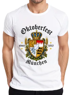 Produktbild von München 1810 Wappen Bayern Wiesn Krone Lederhose Löwe Herren T-Shirt, Weiß, XXL