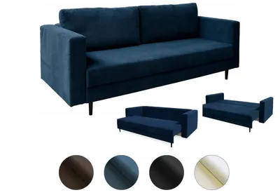 Produktbild von Schlafsofa Couch SANTINO mit Bettkasten & Schlaffunktion 230x95 cm Dunkelblau