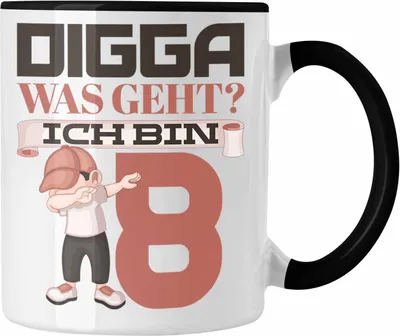 Produktbild von Trendation - Digga Was Geht Ich Bin 8 Geburtstag Tasse Geschenkidee Jungs Jungen 8. Geburtstag (Schwarz)