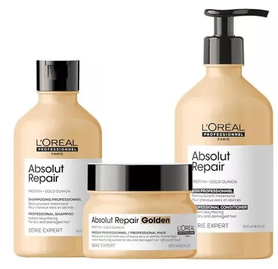Image de L'Oréal Absolut Repair : Shampooing 300 ml + Après-shampooing 500 ml + Masque doré 250 ml