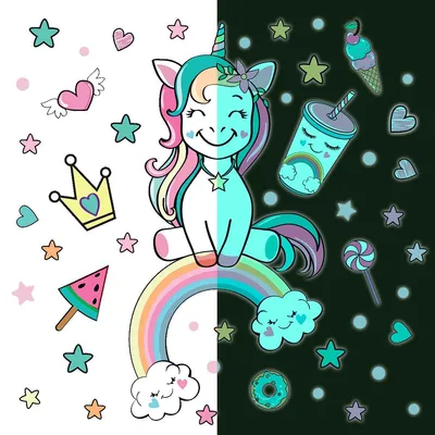 Produktbild von Leuchtsticker – Einhornkönigin der Süßigkeiten – Fluoreszierender Wand-/Deckensticker für Kinder – 120 x 120 cm