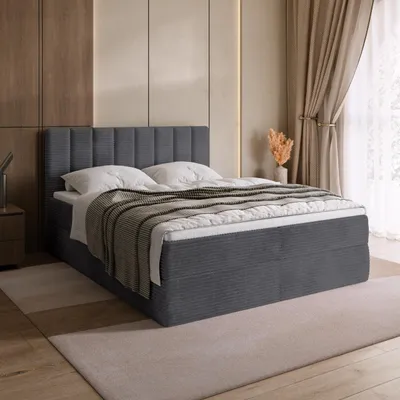 Produktbild von BroMARKT Boxspringbett DENVER mit 2 Bettkasten, Bonell-matratze, Polsterbett, Bett, Cordstoff (Dunkelgrau, POSO 60, 140x200 cm)
