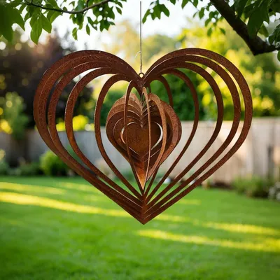 Produktbild von Windspiel Garten Herzen Edelrost Spirale Metall 30 x 26 cm