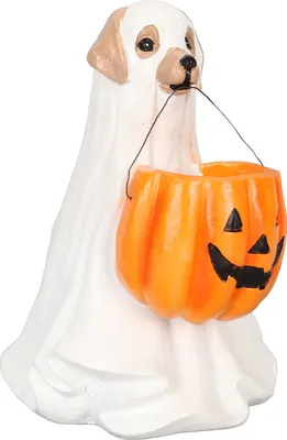 Produktbild von Halloweenowa figurka psa-ducha, figurka psa-ducha, żywiczna figurka psa-ducha, figurka psa z dyni, figurka psa z dyni, upiorna figurka psa-ducha
