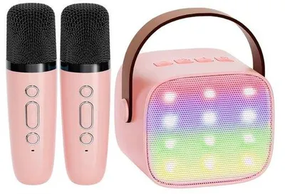 Obrázek produktu pro Karaoke sada pro nejmenší s 2 mikrofony – přenosný karaoke přehrávač se skvělými zvukovými efekty a LED osvětlením, ideální pro nejmenší děti a skvělý dárek k narozeninám pro chlapce i dívky – růžová
