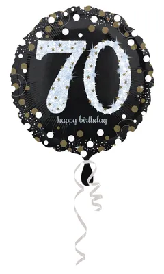 Image de AMSCAN 3374101 Ballon en plastique Happy Birthday 70 - Ø 43 cm, noir/blanc, confetti
