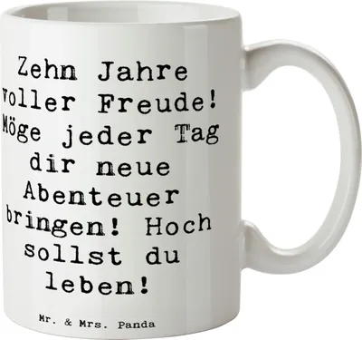 Produktbild von Mr. & Mrs. Panda Tasse Spruch 10. Geburtstag Freude - Weiß - Geschenk, Feiern, Keramiktasse, Alter, Kaffeetasse, unvergessliche Momente, Motivtasse, Happy Birthday, Pott