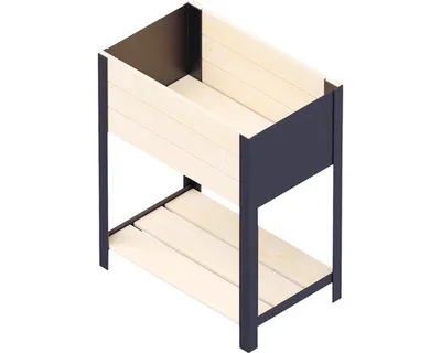 Obrázek produktu pro Květináč dřevěný s poličkou FRANCE černými kovovými boky 58 x 36 x 72 cm borovice přírodní