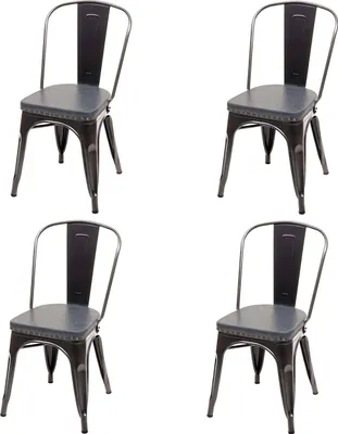 Obrázek produktu pro sada 4 jídelních židlí HWC-H10e, kuchyňská židle, Chesterfield Metal Faux Leather Industrial Gastro  black-grey