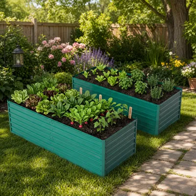 Produktbild von Hochbeet Metall 190x90x64 cm Großes Pflanzbeet Grün Wetterfest & Rostfrei - Ergonomischer Pflanzkasten für Gemüse & Kräuter - Stabiler Pflanztrog mit offenem Boden