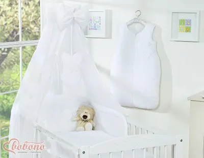 Produktbild von Baldachin für Babybett aus weißem Tüll mit Herzen und er Tüllschal