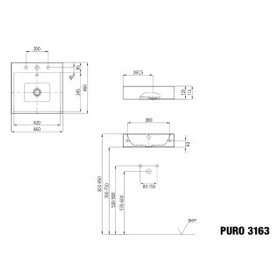 Produktbild von KALDEWEI 901307253001 Wandwaschtisch PURO Mod.3163, 460 x
