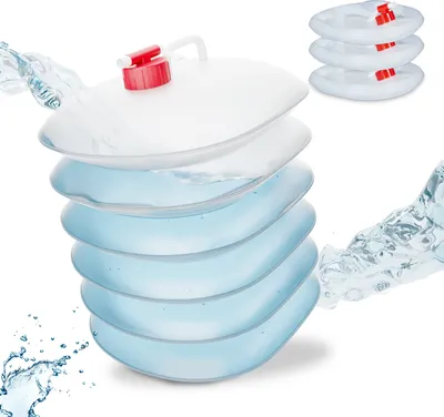 Obrázek produktu pro Relaxdays – sada 4 skládacích kanystrů, 10 litrů, skládací kanystry na vodu s kohoutkem, bez BPA, plastové kanystry, průhledné/červené