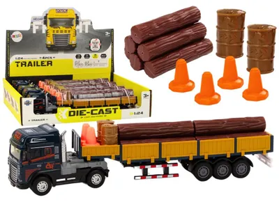Produktbild von LeanToys Holztransporter mit Anhänger Blau 1:24 mit Licht und Geräuschen