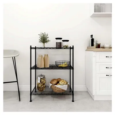 Produktbild von Lagerregal mit 3 Ablagen, Metallregal für Badezimmer, Küche, Wohnzimmer und Büro, 60x35x76 cm, Schwarz, 150 kg