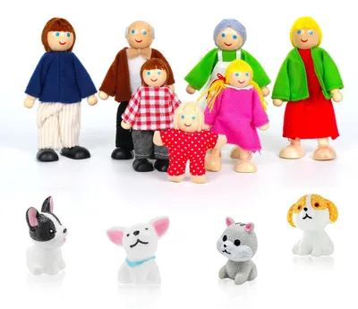 Immagine prodotto di Casetta delle bambole in legno con 11 personaggi della famiglia e animali domestici