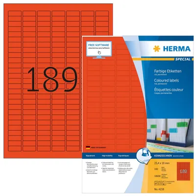 Immagine prodotto di HERMA Etiketten A4 rot 25,4x10 mm Papier matt 18900 St.