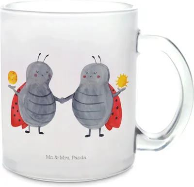Produktbild von Mr. & Mrs. Panda Teetasse Sternzeichen Zwilling - Transparent - Geschenk, Glas, Teeglas, Zwillinge, getränkebecher, Horoskop, Marienkäfer, Geburtstag Mai, Glückskäfer