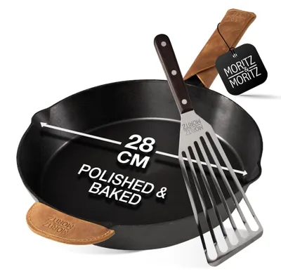 Gusseisenpfanne 28 cm, induktionsgeeignet, mit Spatel