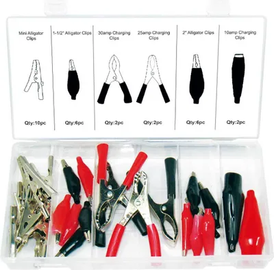 Produktbild von Krokodilklemmen Batterieklemmen Sortiment Krokodil Klemmenen Krokos Set 28-tlg.