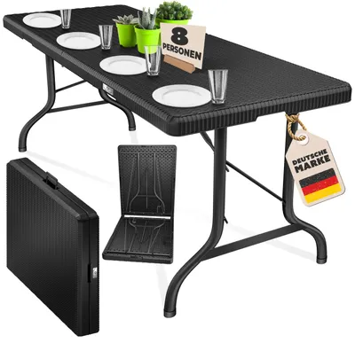 Produktbild von KESSER® Buffettisch Tisch klappbar Kunststoff 183x76 cm Rattan Optik Campingtisch Partytisch Klapptisch Gartentisch für Garten Terrasse und Balkon zusammenklappbar 6 Personen ink. Tragegriff