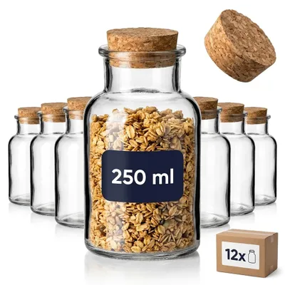 Immagine prodotto di set di 24 vasetti per spezie 125 ml rotondi con tappo in sughero - Piccoli vasetti in sughero con tappo in sughero - Vasetti vuoti per erbe, spezie - Piccolo vasetto rotondo in vetro