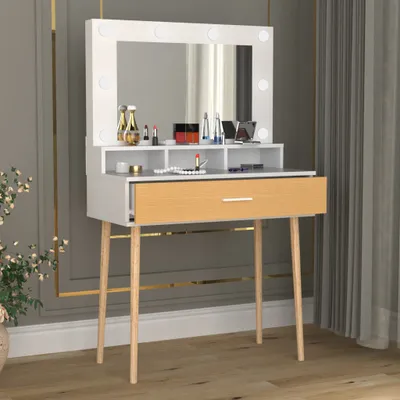 Produktbild von VCM Frisiertisch | Maße ca. H. 133 x B. 80 x T. 40 cm | Schminktisch mit Schublade und Spiegel | Kosmetiktisch - Lindas