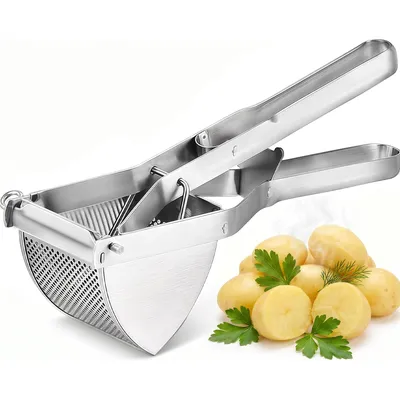 Produktbild von Kartoffelpresse, für feines Kartoffelpüree, verzinnte Fruchtpresse, Kartoffelstampfer mit Schneidklinge, auch für Spaghettieis und Knödel, Silber