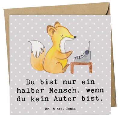Produktbild von Mr. & Mrs. Panda Klappkarte Autor Herz - Grau Pastell - Geschenk, doppelkarte, Buchhandlung, Glückwunschkarte, faltkarte, Schriftsteller, anlasskarte, Spruch, Grußkarte