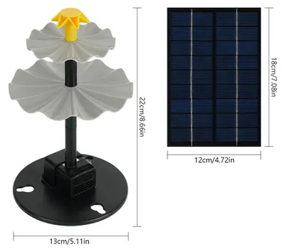 Image de Fontaine solaire - Pompe à eau alimentée par énergie solaire - 6 buses - Panneau solaire haute performance de 4 watts - Débit de 180 litres par heure - Hauteur de jet maximale de 70 cm - Câble de 3 mètres - Idéale pour les bains d'oiseaux et les étangs
