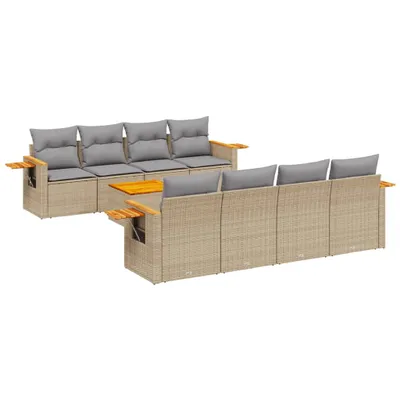 Produktbild von 9-tlg. Garten-Sofagarnitur mit Kissen Beige Poly Rattan