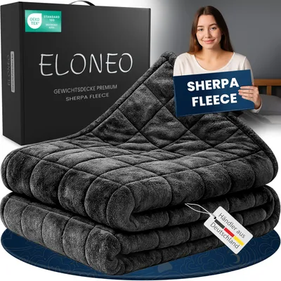 Produktbild von ELONEO Gewichtsdecke Fleece, Sherpa, Kuscheldecke mit gleichmäßige Gewichtsverteilung, Weighted Blanket, 135x200cm, 7kg, Schwarz