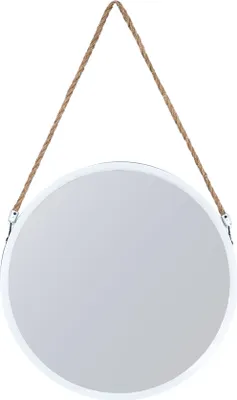 Produktbild von Spiegel 40cm Rund Weiß Metall Jute Wandspiegel Flurspiegel Wanddeko Deko