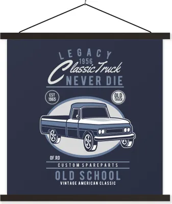 Produktbild von MuchoWow® Textilposter Auto - Blau - Retro - Zeichnung 90x90 cm mit schwarzem Rahmen - Magnetisches