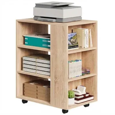Image de Table Multifonctionnelle Pour Imprimante Étagère À Roues Étagère Armoire Marron Clair
