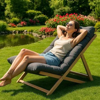 Produktbild von Ergonomische ligstoel aus robustem Gummiholz für den Außenbereich