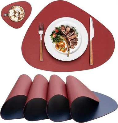 Produktbild von Famanu Platzsets abwaschbar, rund, Set mit 4 Platzsets (42 x 32 cm) + 4 Untersetzer (rot und blau)