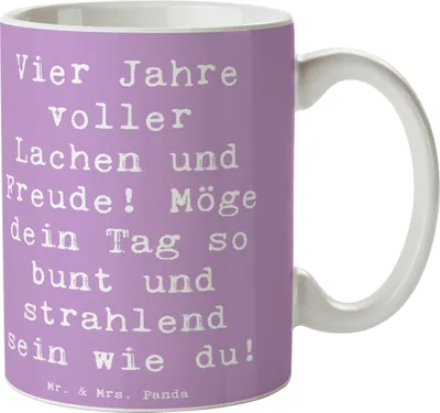Produktbild von Mr. & Mrs. Panda Keramiktasse Spruch 4. Geburtstag Freude - Lavendeltraum - Geschenk, Tasse, Vier Jahre, Happy Birthday, strahlender Tag, Lachen und, Alter, haferl, 4
