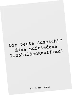 Produktbild von Mr. & Mrs. Panda Postkarte Spruch Immobilienkauffrau Freude - Weiß - Geschenk, Berufsalltag, Immobilien, Fotokarte, Empathie, Verkauf, Beruf, Ansichtskarte, Postkarten