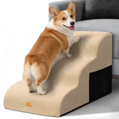 Produktbild von Hundetreppe 3 Stufen - Antirutsch Haustierleiter - Katzentreppe - Waschbarer Bezug - 40 cm hoch