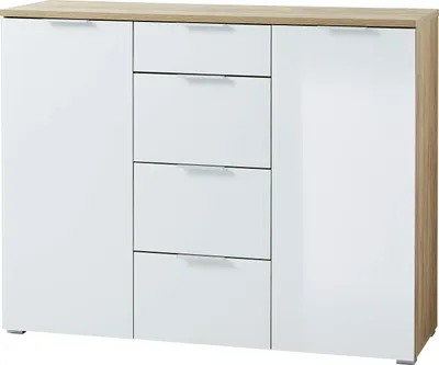 Sideboard mit Glastüren, Navarra-Eiche-Nb./weiß, 134x105x40 cm